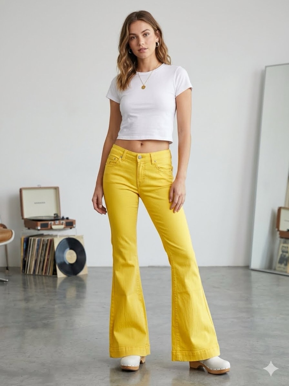 High-Rise Yellow Flared Jeans for Women